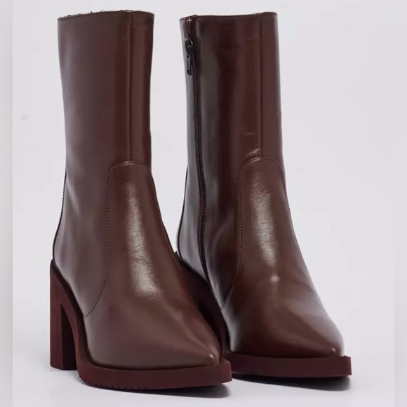NWOB Free People EQUITARE Theo Leather Boots 38 US 7 Bordeaux Burgundy Pointed - Picture 2 of 11